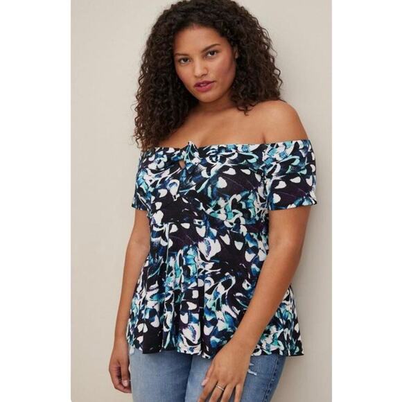 NWT TORRID Babydoll Floral Super Soft Tie-Front Off-Shoulder Top Sz. 3 or a 3X - Picture 1 of 5